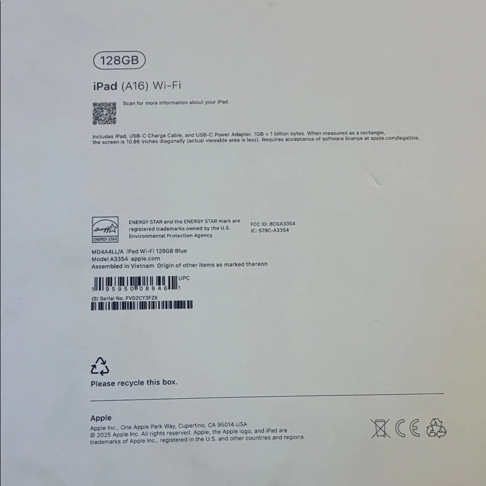 Apple iPad A16 Box